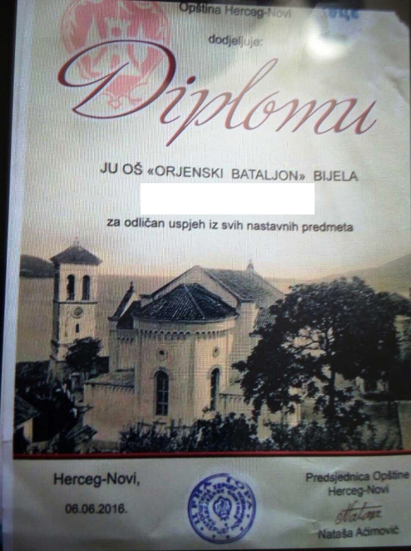 Diploma Orjenski bataljon a